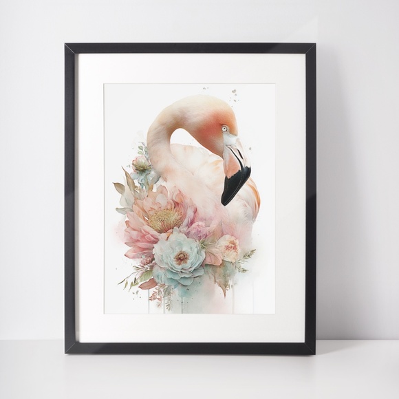 Watercolor Flamingo Wall Art Print, Unframed - Vibrant Tropical Elegance - Picture 3 of 7